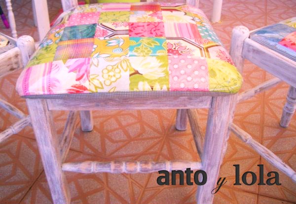 asiento de silla hecho con patchwork