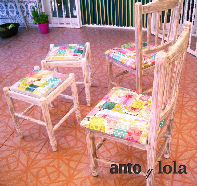 Sillas restauradas con asientdo de patchwork