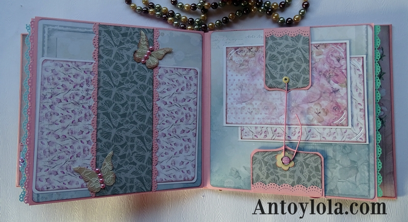 álbum con lomo cosido en tonos rosa y crema